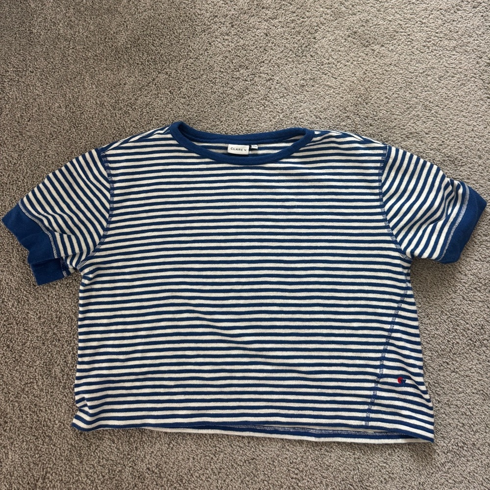 Clare V. Bateau Tee-Cobalt and Cream Stripe